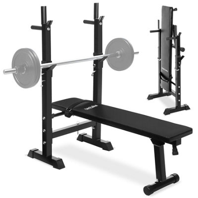 Weight Bench - foldable height-adjustable rack, faux leather cover, dip ...