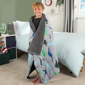 Weighted Blanket Kids Dino Sensory Sleep Therapy Anxiety Soft Teddy Fleece Throw
