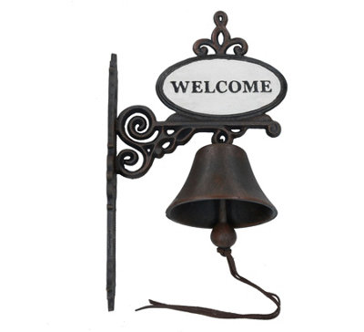 Welcome Bell Cast Iron Sign Door Wall Fence Gate House Doorway Entry Garden