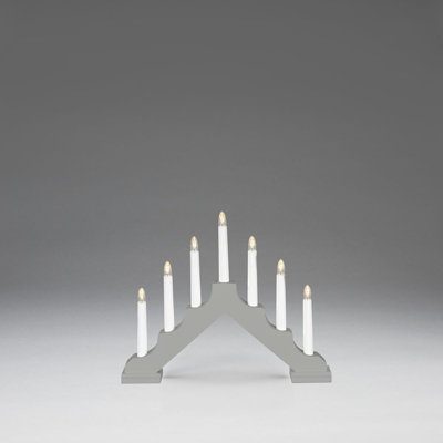 Welcome Light Candlestick wood matt white, 7 LED bulbs, 6xAA