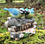 WELCOME sign ornament with BlueTits on old log, garden bird lover gift