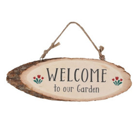 Welcome to our Garden Log Slice Hanging Sign. H10.5 x W26.8 cm