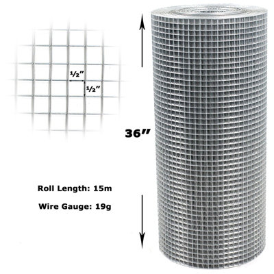 Welded Wire Mesh 1/2" x 1/2" x 15m 2 Widths Aviary Hutches Fencing Pet Run Coop