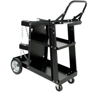 Welding Cart Heavy Duty Welder Cart for MIG/TIG Welder and Plasma Cutter with Wheels Handles and Gas Tank Holder, Black