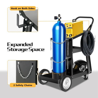 Welding Cart Heavy Duty Welder Cart for MIG/TIG Welder and Plasma Cutter with Wheels Handles and Gas Tank Holder, Black
