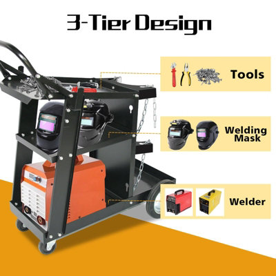 Welding Cart Heavy Duty Welder Cart for MIG/TIG Welder and Plasma Cutter with Wheels Handles and Gas Tank Holder, Black