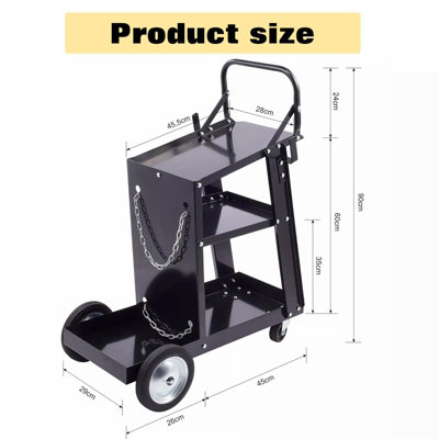 Welding Cart Heavy Duty Welder Cart for MIG/TIG Welder and Plasma Cutter with Wheels Handles and Gas Tank Holder, Black