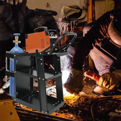 Welding Cart Heavy Duty Welder Cart for MIG/TIG Welder and Plasma Cutter with Wheels Handles and Gas Tank Holder, Black