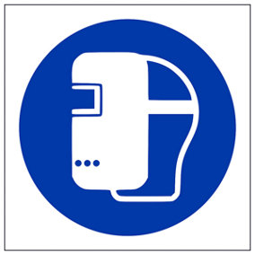 Welding Mask Logo Mandatory PPE Sign - Rigid Plastic - 150x150mm (x3)