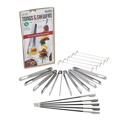 Well Done 18PC Tongs, Skewers & Skewer Holders Set