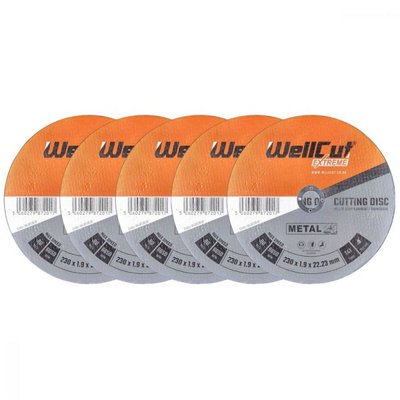 WellCut Angle Grinder Thin Metal Cutting Disc 230mm 9" - Pack of 5