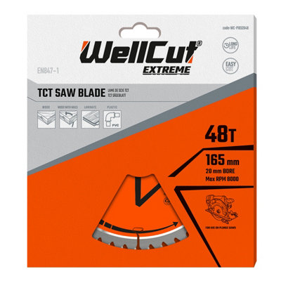 WellCut TCT Extreme Circular Saw Plunge Saw Blade 165mm x 20mm x 48T ...
