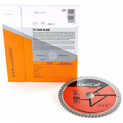 WellCut TCT Extreme Mitre Saw Table Saw Blade 216mm x 30mm x 60T ...