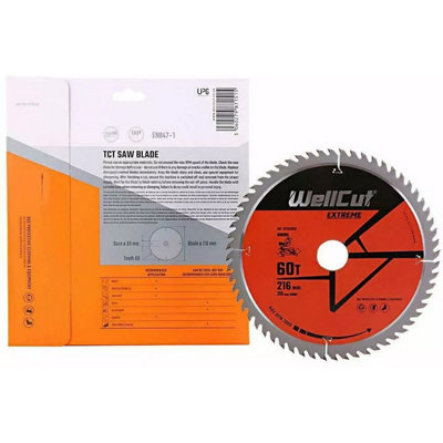 WellCut TCT Extreme Mitre Saw Table Saw Blade 216mm x 30mm x 60T ...