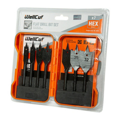 WellCut WC-FB7B Black Edition 10-32mm Flat Wood Drill Spade Bit Set ...