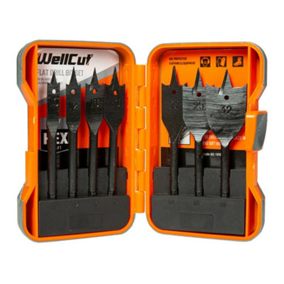 WellCut WC-FB7B Black Edition 10-32mm Flat Wood Drill Spade Bit Set ...