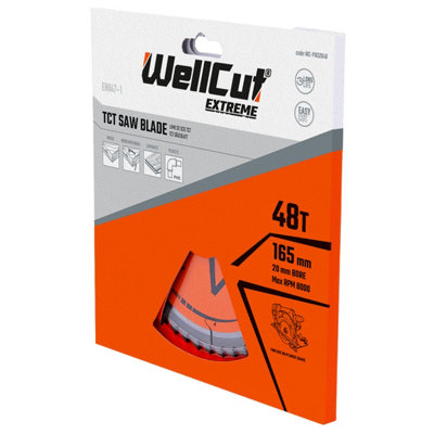 WellCut WC-P1652048 Extreme Circular Saw Plunge Saw Blade 165mm x 20mm x 48T - 4
