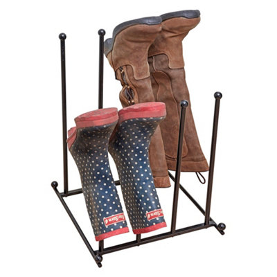 Welly Boot Rack Storage Stand 2 Tier Free Standing Indoor Outdoor Walking Hiking Riding Footwear 4 Pairs