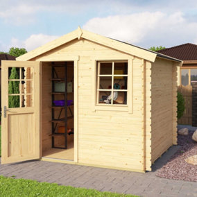 Wels 2-Log Cabin, Wooden Garden Room, Timber Summerhouse, Home Office - L263.7 x W250 x H233.7 cm