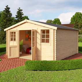 Wels 4 DT-Log Cabin, Wooden Garden Room, Timber Summerhouse, Home Office - L425.1 x W410 x H245.1 cm