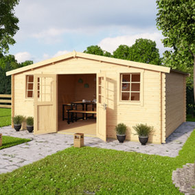 Wels 5-Log Cabin, Wooden Garden Room, Timber Summerhouse, Home Office - L548.8 x W420 x H245.1 cm