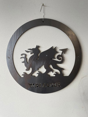 Welsh Dragon Wall Art Large With Text BM/RtR Steel W49.5 x H49.5