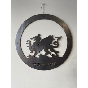 Welsh Dragon Wall Art - Large With Text BM/RtR - Steel - W49.5 x H49.5 cm