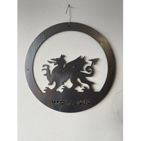 Welsh Dragon Wall Art - Small With Text BM/RtR - Steel - W29.5 x H29.5 cm