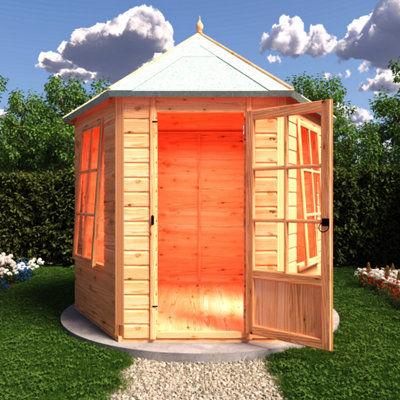 Welwick Hexgaonal 8x7ft Summerhouse with single door and 2 opening