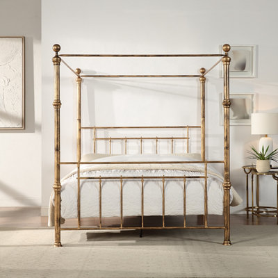 Buy Welwyn Vintage Victorian 4 Poster Antique Brass Metal Bed Frame ...
