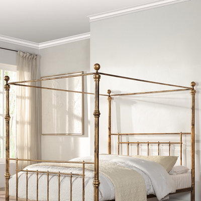 Welwyn Vintage Victorian 4 Poster Antique Brass Metal Bed Frame Small Double Double King