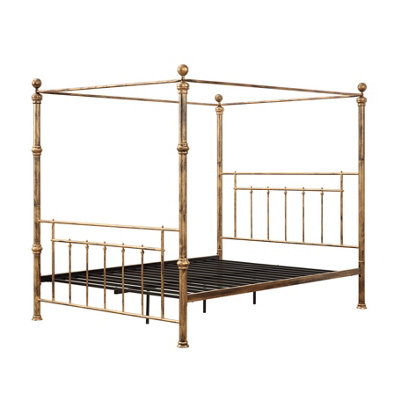 Buy Welwyn Vintage Victorian 4 Poster Antique Brass Metal Bed Frame ...