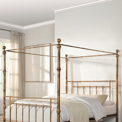 Welwyn Vintage Victorian 4 Poster Antique Brass Metal Bed Frame - Small Double/Double/King