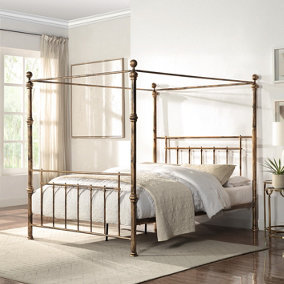 Welwyn Vintage Victorian 4 Poster Antique Brass Metal Bed Frame - Small Double/Double/King