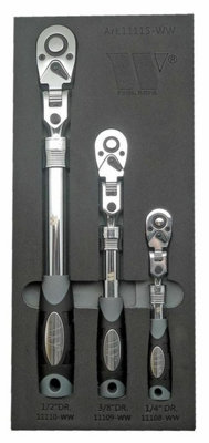 Welzh Werkzeug Extendable Lockable Flexi Head Ratchet Set 1/4 3/8 1/2 72 TOOTH