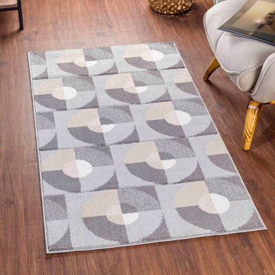 WENDY Scandi Geometric Grey Area Rug 80 x 150 cm