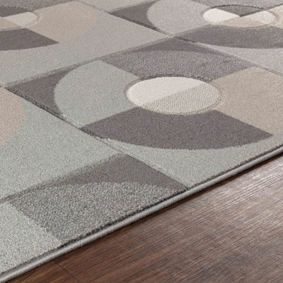 WENDY Scandi Geometric Grey Area Rug 80 x 150 cm