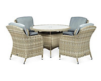 Wentworth 4 Seater Round Imperial Dining Set - Synthetic Rattan - H74 x W110 x L110 cm - Beige