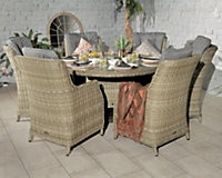 Wentworth 6 Seater Round Highback Comfort Dining Set - Synthetic Rattan - H74 x W140 x L140 cm - Beige