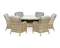 Wentworth 6 Seater Round Imperial Dining Set - Synthetic Rattan - H74 x W140 x L140 cm - Beige