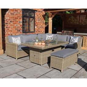 Wentworth 7 Pc Deluxe Modular Corner Dining / Lounging Set - Synthetic Rattan - H68 x W170 x L100 cm - Beige