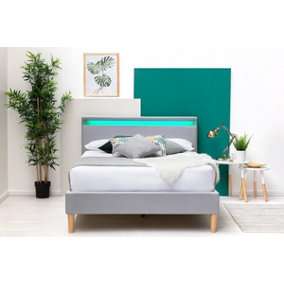 Wentworth LED Headboard Grey Fabric Bed Frame Double Bed Frame 4ft6