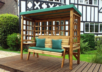 Wentworth Three Seater Arbour - W225 x D92 x H194 - Fully Assembled - Green - 3