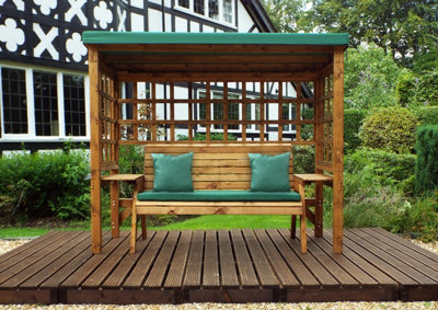 Wentworth Three Seater Arbour - W225 x D92 x H194 - Fully Assembled - Green - 5