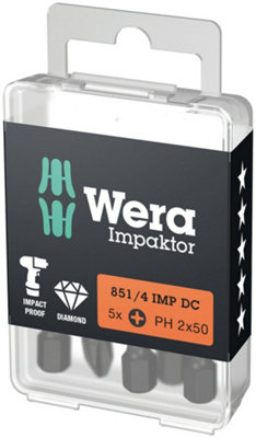 Wera - 851/4 IMP DC PH DIY Impaktor PH bits, PH 2 x 50 mm, 5 pieces - 05057656001