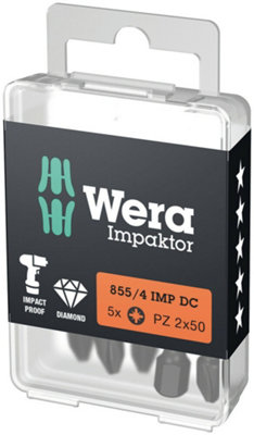 Wera - 855/4 IMP DC PZ DIY Impaktor bits, PZ 2 x 50 mm, 5 pieces - 05057661001