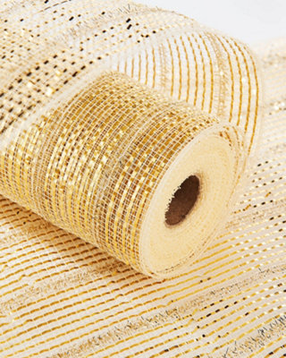 WeRChristmas Gold Ivory Decorative Mesh Roll With Soft Foil 9 m