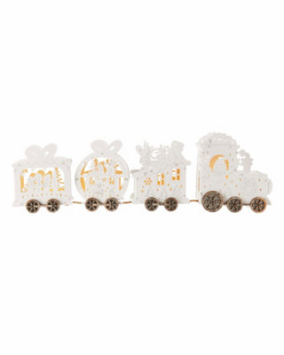 WeRChristmas Pre-Lit Wooden Train Decoration, 50 cm, White Wooden Frame ...
