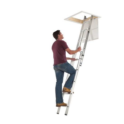 Werner 2-Section Aluminium Loft Ladder & Handrail 2.13m-2.69m - 4