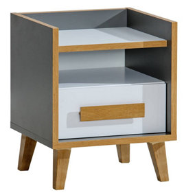 Werso Bedside Cabinet in Anthracite & Oak Riviera - W473mm x H572mm x D420mm